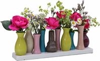Jinfa Vasen Set - 10 kleine Blumenvasen bunt auf Sockel - Minivasen aus Keramik...