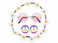 Widmann 95718 - Hippie Set, Blumenhaarband, Ohrringe und Brille, Flower-Power,