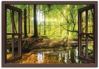 ARTLAND Wanddeko Leinwand Bilder Wandbild Fensterblick Wald Natur Landschaft Bach