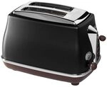 De'Longhi Toaster Icona Vintage CTOV2103.BK - 2-Schlitz-Toaster mit Br&ouml;tchenaufsatz,