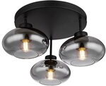 Lampenschirm Rauchglas Deckenleuchte Deckenlampe schwarz Retro, 3 flammig, Metall