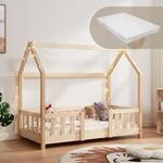 [en.casa] Kinderbett Sisimiut mit Matratze 70 x 140 cm Hausbett Montessori mit