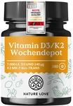 Nature Love Vitamin D3 K2 Wochendepot - 180 vegane Tabletten - 7000IE D3 + 140&micro;g K2