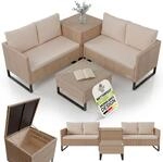 Juskys Polyrattan Lounge f&uuml;r 4 Personen &ndash; Outdoor Gartenm&ouml;bel Set Santorini mit