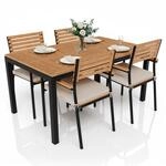 Juskys&reg; Akazienholz Gartengarnitur Rhodos - Tisch, 4 St&uuml;hle & Auflagen - Holz