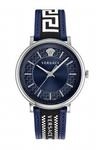 Versace V-Circle Gent Uhr f&uuml;r Herren in der Farbe Blau mit Armband aus Leder,