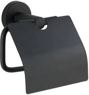 WENKO WC-Papierhalter mit Deckel Mod. Bosio Black, aus rostfreiem Edelstahl,