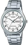 Casio MTP-V006D-7B2 Herren-Armbanduhr Analog Edelstahl mit wei&szlig;em Zifferblatt Datum