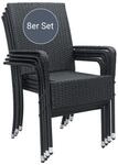 Juskys Polyrattan Gartenst&uuml;hle Yoro 8er Set mit Armlehnen & R&uuml;ckenlehne - 8...