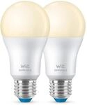 WiZ Warm White LED Lampen E27 2er Pack (806 lm), 60 W Lampen mit warmwei&szlig;em