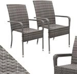 Juskys Polyrattan Gartenst&uuml;hle Yoro 2er Set mit Armlehnen & R&uuml;ckenlehne - 2 St&uuml;hle