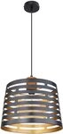 Globo H&auml;ngeleuchte Wohnzimmer 35 cm Metall schwarz matt Holz natur Metall...