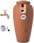 GARANTIA AMPHORE Regentonne Set 300 Liter Terrakotta &ndash; Wassertank mit Messinghahn +