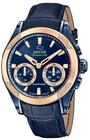 JAGUAR Hybrid Smartwatch Herren Leder Blau - 10 ATM, Analog, Musik, Schritte, Anrufe
