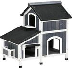 PawHut Katzenhaus aus Holz Winterfest mit 2 Etagen 96 x 65 x 85,5 cm Grau 