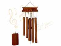 Relaxdays Windspiel Bambus, Klangspiel Tempel-Design, Hängedeko für draußen &