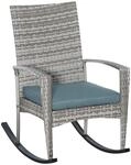 Outsunny Schaukelstuhl Schwingsessel Gartenstuhl mit Kissen, Polyrattan+Metall, Grau,