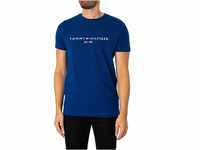 Tommy Hilfiger Herren T-Shirt Kurzarm Tommy Logo Rundhalsausschnitt, Blau (Anchor
