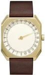 slow Jo 18 &ndash; Dunkelbraun Vintage Leder gold Fall Gold Zifferblatt Unisex Quarzuhr