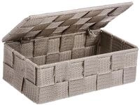 WENKO Aufbewahrungskorb mit Deckel Adria Taupe Mini, Aufbewahrungsbox, Badkorb mit