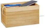 Relaxdays Kabelbox Bambus, mehrfach, kompakt, universell, praktisch, Kabelmanagement,