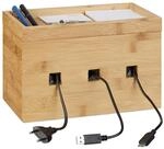 Relaxdays Kabelbox Bambus, Multi Ladestation Holz, Kabelmanagement Schreibtisch, H x