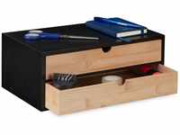 Relaxdays Schubladenbox, Bambus & MDF, Mini Kommode 2 Schubladen, HBT 14x33x21 cm,