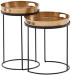 Wohnling Beistelltisch 2er Set Metall Gold Schwarz Hammerschlag | Satztische...