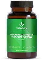Vitabay Vitamin D3 + K2 Depot &ndash; 180 vegane Tabletten &ndash; hochdosiert &ndash; 5000 IE