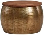 Wohnling Couchtisch Mango Massivholz Metall 60x60x40 cm Gold Rund mit Stauraum,