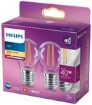 Philips LED Classic E27 Lampe, 40 W, Tropfenform, klar, warmwei&szlig;, Doppelpack, Wei&szlig;