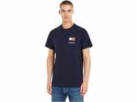 Tommy Jeans Herren T-Shirt Kurzarm Essential Flag Tee Slim Fit, Blau (Dark Night