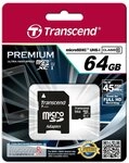 Transcend TS64GUSDU1 Extreme-Speed microSDXC Class 10 64 GB 400x Speicherkarte