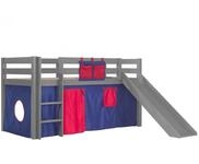 VIPACK Mittelhohes Bett Pino grau mit Rutsche - Domino Zelt