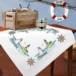 KAMACA Stickpackung Segelboot & Leuchtturm Tischdecke 80x80 cm &ndash; Kreuzstich