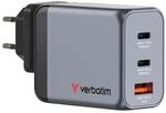 Verbatim GaN Charger 65 W, 3 Ports USB-C Ladeger&auml;t, Power Adapter mit 2 x USB-C und