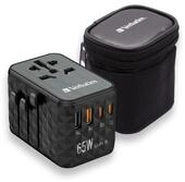 Verbatim GaN Universal Reiseadapter UTA‑05 65W, Steckdosenadapter mit 2 USB‑A und