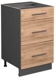 Vicco K&uuml;chenunterschrank Fame-Line, Goldkraft Eiche, 50 cm | 3 Schubladen &middot;...