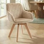 Riess Ambiente Drehbarer Design Stuhl Livorno Champagner Greige Samt Buchenholz...