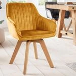 Riess Ambiente Drehbarer Design Stuhl Livorno senfgelb Samt Buchenholz Beine