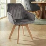 Riess Ambiente Drehbarer Design Stuhl Livorno grau Samt Buchenholz Beine