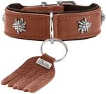 HUNTER Hundehalsband M&Uuml;NCHEN Farbe: Cognac/schwarz, Leder, edle Trachten-Details,
