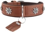 HUNTER Hundehalsband M&Uuml;NCHEN Farbe: Cognac/schwarz, Leder, edle Trachten-Details,