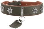 HUNTER Hundehalsband M&Uuml;NCHEN Farbe: gr&uuml;n/Cognac, Leder, edle Trachten-Details,