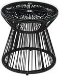 Outsunny Beistelltisch aus PE Rattan runder Couchtisch mit Glastischplatte Tablett
