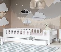 CADANI LARS Kinderbett Jugendbett 200x90 cm Wei&szlig;, Zwei Schubladen, Rausfallschutz