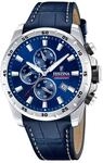 Festina Herren Uhr Analog mit Blauem Lederarmband - Quarzwerk - Chronograph -