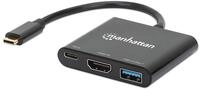 Manhattan USB-C Dock/Hub, Ports (x3): HDMI, USB-A and USB-C, with Power Delivery