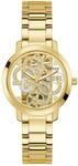 Guess Damen Armbanduhr Quattro Clear mit goldfarbenem Edelstahlarmband, 3 Bar,