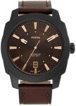 Fossil Machine Uhr f&uuml;r Herren, Quarzwerk mit Edelstahl- oder Lederarmband, Braun und